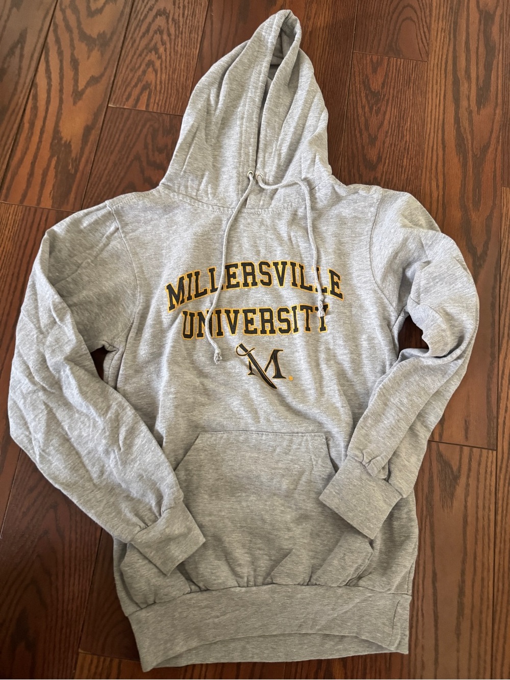 MV Sport Gray Hooded Sweatshirt with Gold Lettering